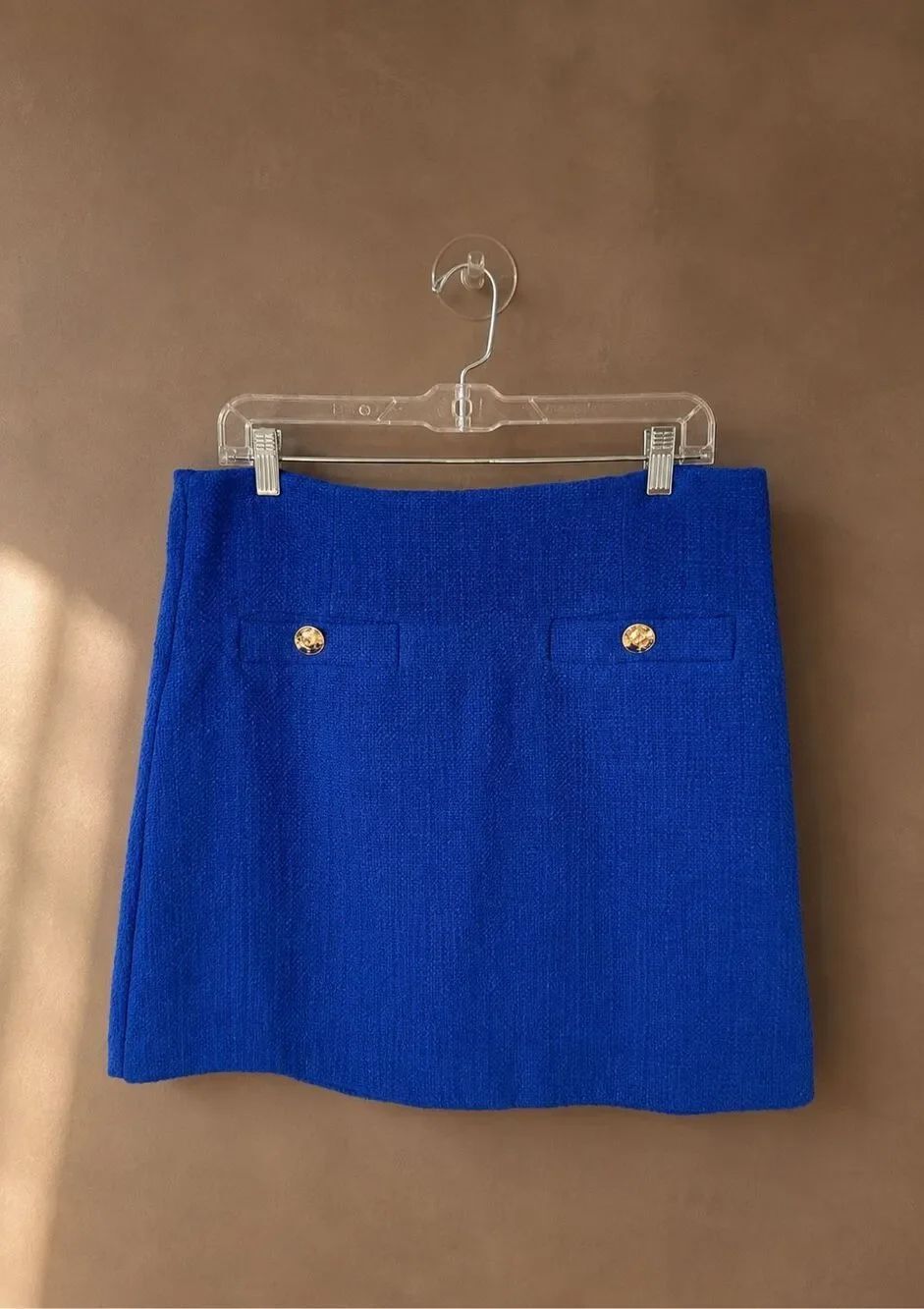 Ann Taylor Size 12 Textured Bouclé Mini Skirt Blue Gold Buttons NWT